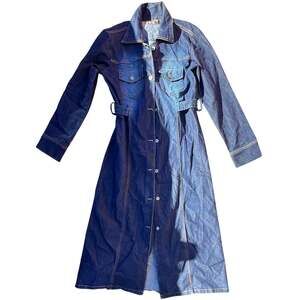 Lazer Jeans Denim Maxi Duster Coat Womens L Belted Y2K Western Long Jacket